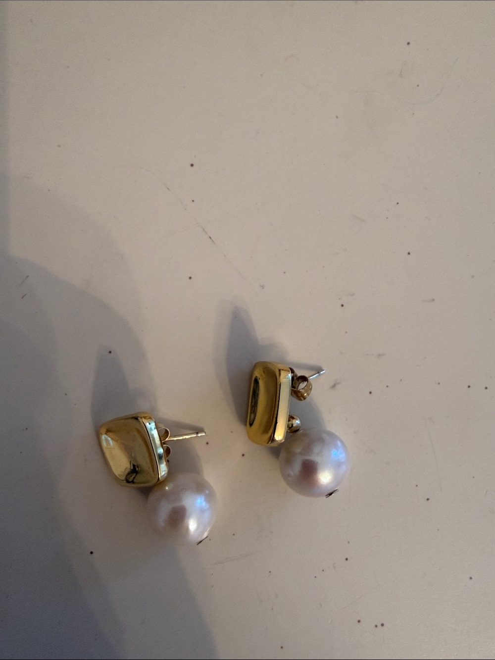 Silver 925 Gold Pearl Drop Stud Earrings